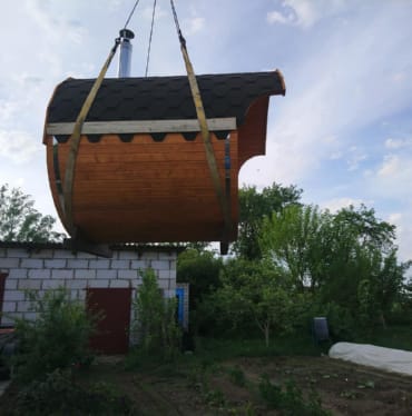 Купить баню бочку № 497 в Бирске по цене от 374090 руб. цена в Бирске от 374 090 руб.